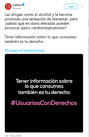 Detalle de la Campaña #UsuariosConDerechos en twitter. Imagen tomada de la cuenta de Cencos.