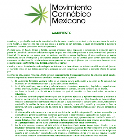 Manifiesto del Movimiento Cannábico Mexicano. 2018.